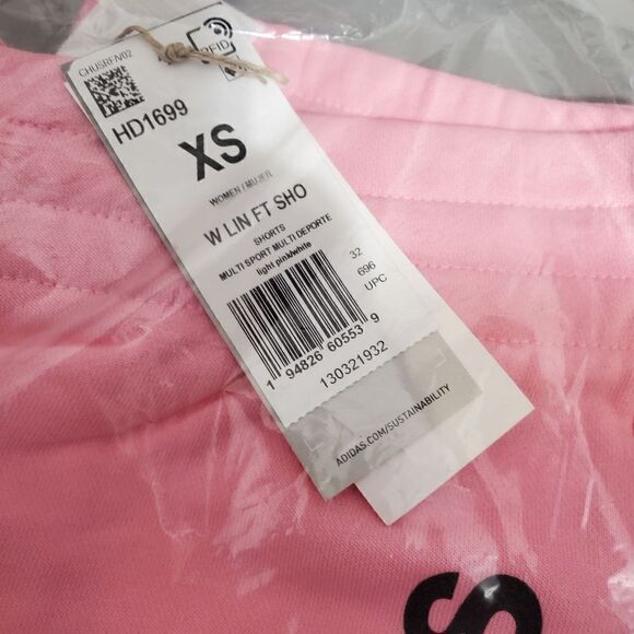 Adidas Womens Sz XSmall Shorts Training Essentials Slim Logo HD1699 Pink NWT - Picture 6 of 10